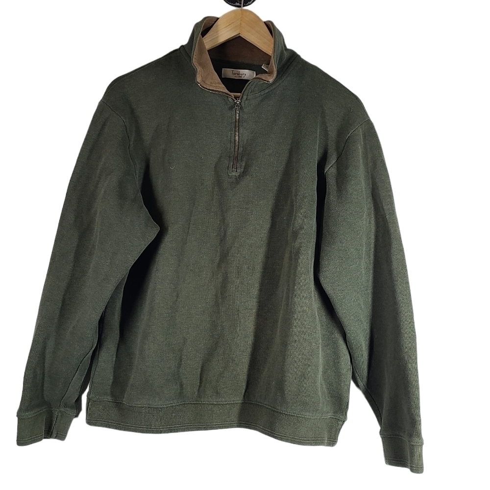 Turnbury Men's 1/4 Zip Pullover Medium Green 100% Cotton Long Sleeve‎ Preppy